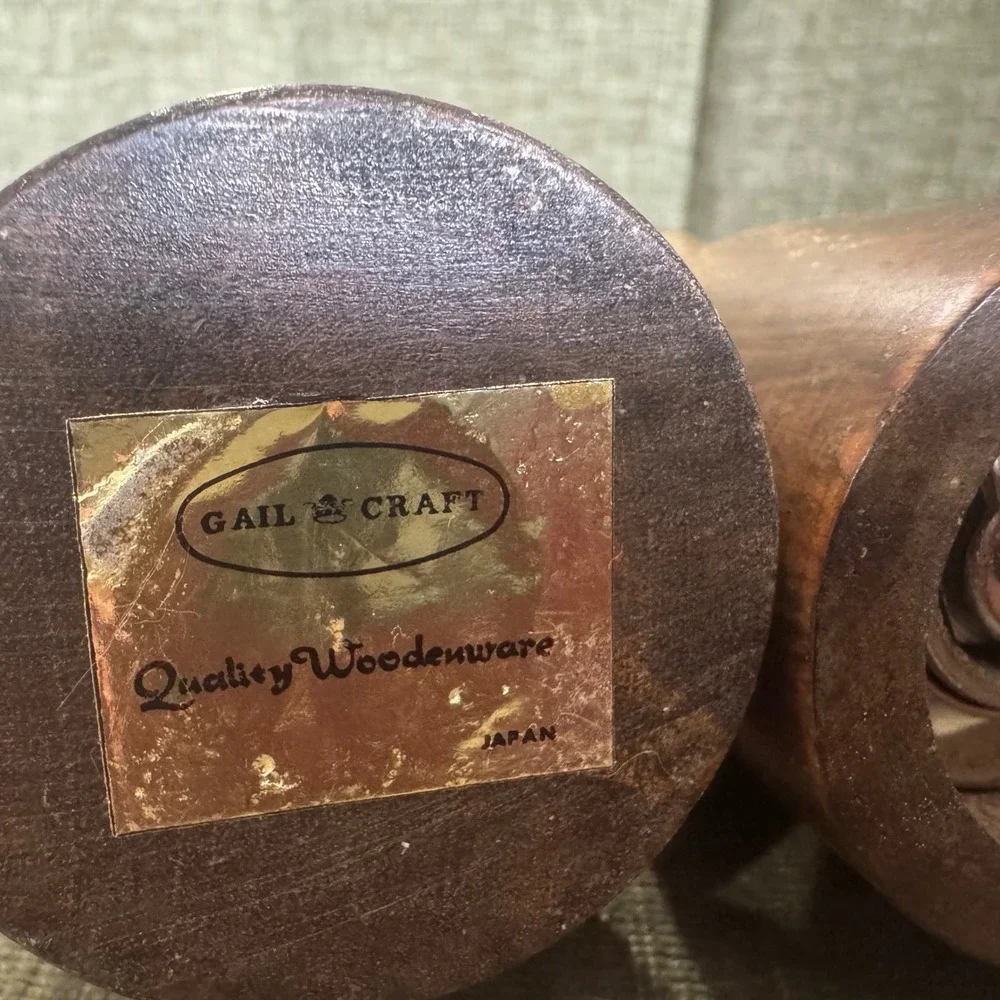 Vintage‎ Dark Wood Salt Shaker and Pepper Mill Set Gailcraft Japan 11 in MCM
